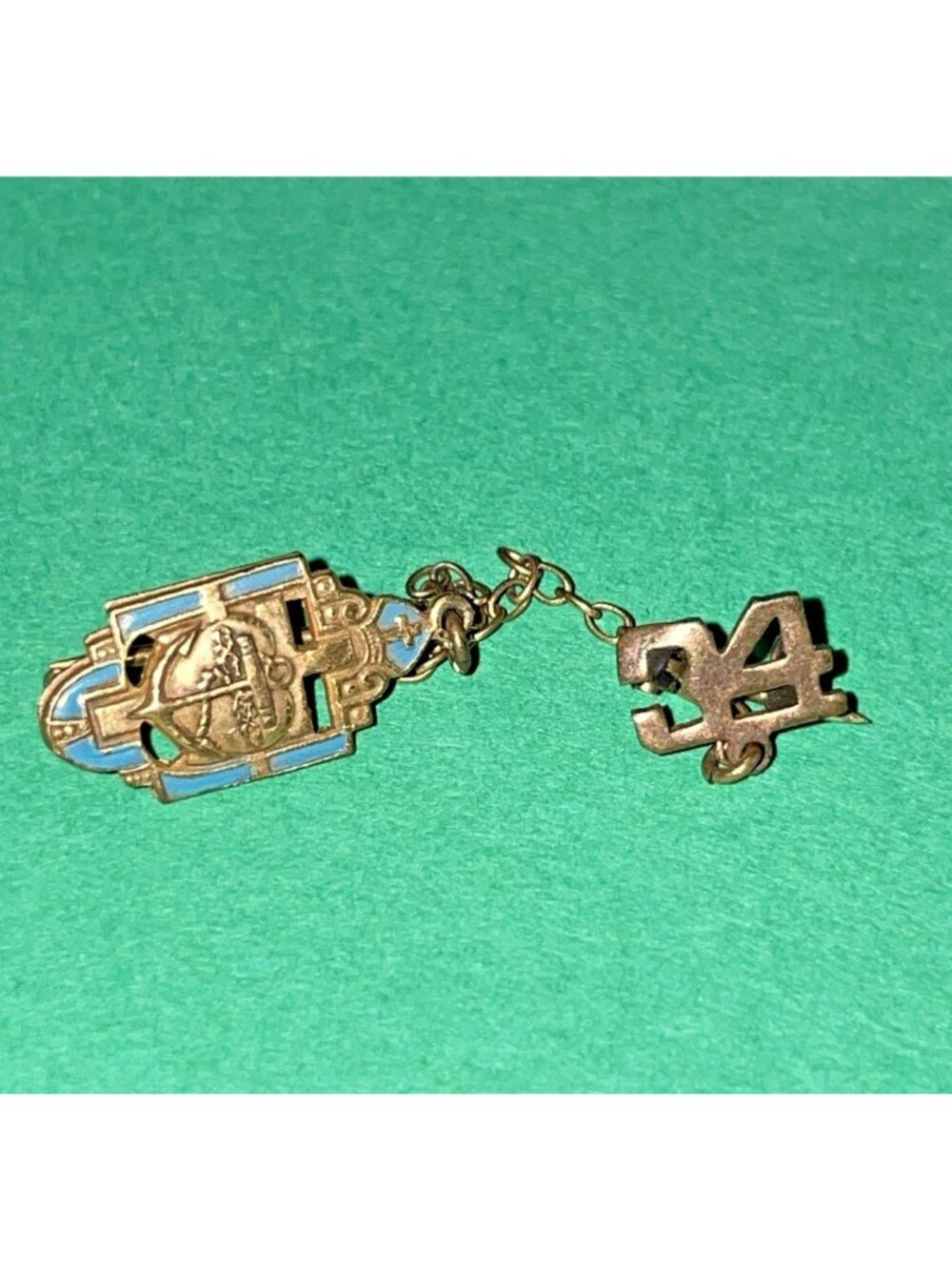 Vtg Rare Christian Virtues Brooch Lapel Pin 2 Piece Chain Date 1934 Religious